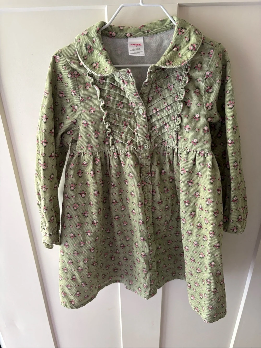 Vintage Gymboree Green Floral Corduroy Fall Dress 5 Girl Detective Line Prarie
